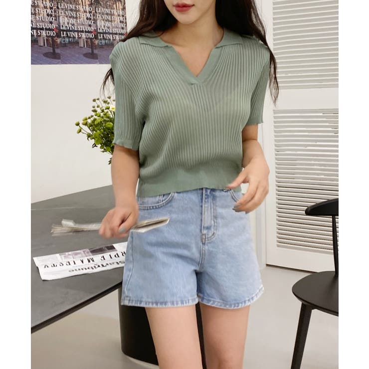 Vネックカラーリブニット | by muni:r | 詳細画像23 