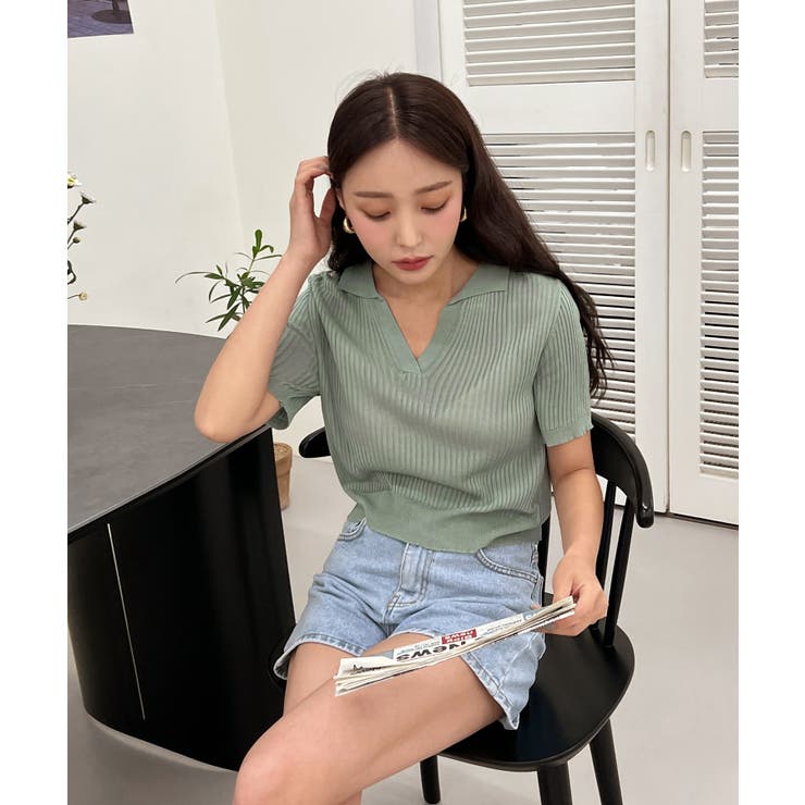 Vネックカラーリブニット | by muni:r | 詳細画像24 