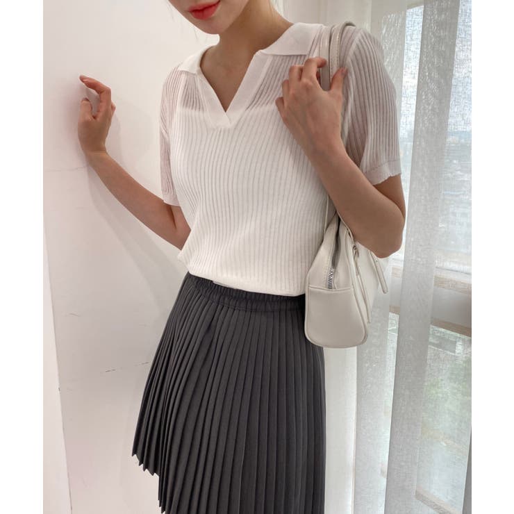 アイボリー | Vネックカラーリブニット | by muni:r