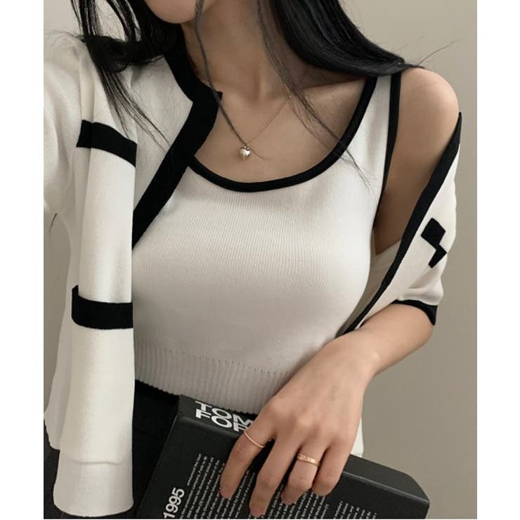 antiqua ニット セーター 配色ニットカーディガン レディース