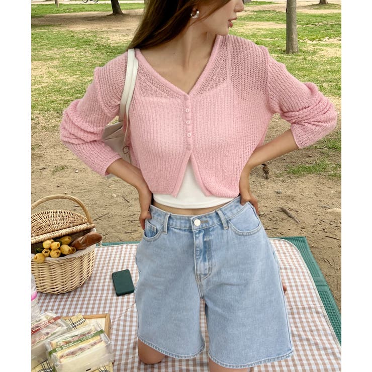 シースルーカラークロップドガーディガン[品番:FROW0000068 シースルーカラークロップドガーディガン[品番:FROW0000068