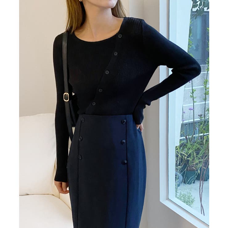 ブラック | アンバランス斜線ニットカーディガン | by muni:r