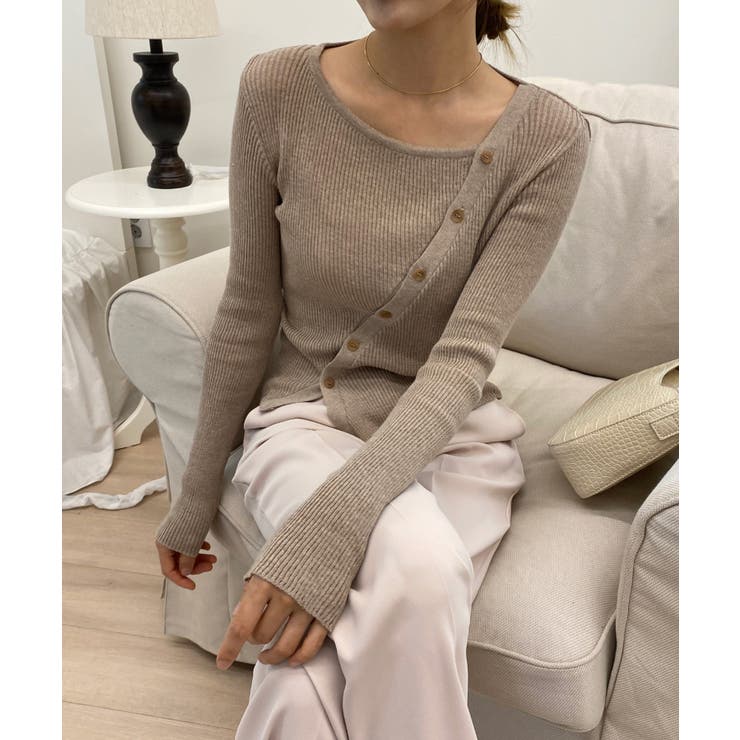 ブラウン | アンバランス斜線ニットカーディガン | by muni:r