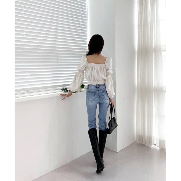 パフショルダースクエアネッククロップドブラウス | by muni:r | 詳細画像13 