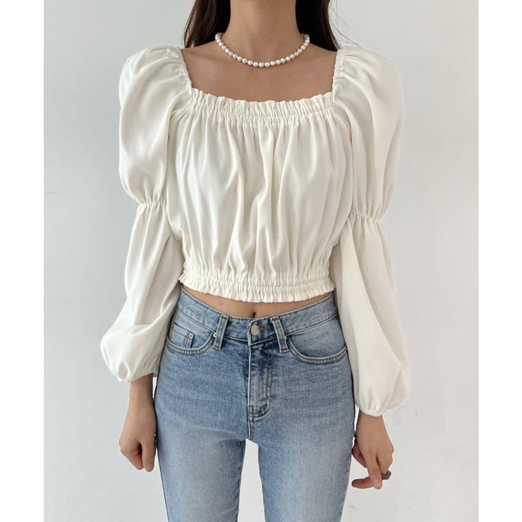 パフショルダースクエアネッククロップドブラウス | by muni:r | 詳細画像14 