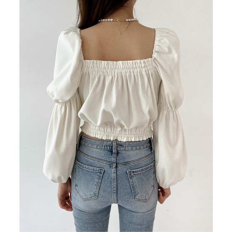 パフショルダースクエアネッククロップドブラウス | by muni:r | 詳細画像17 