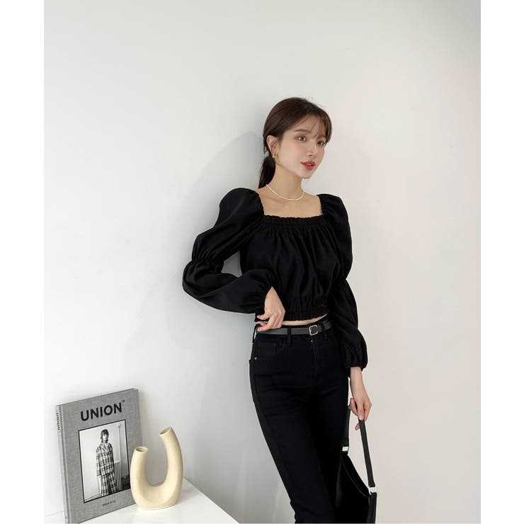 パフショルダースクエアネッククロップドブラウス | by muni:r | 詳細画像19 