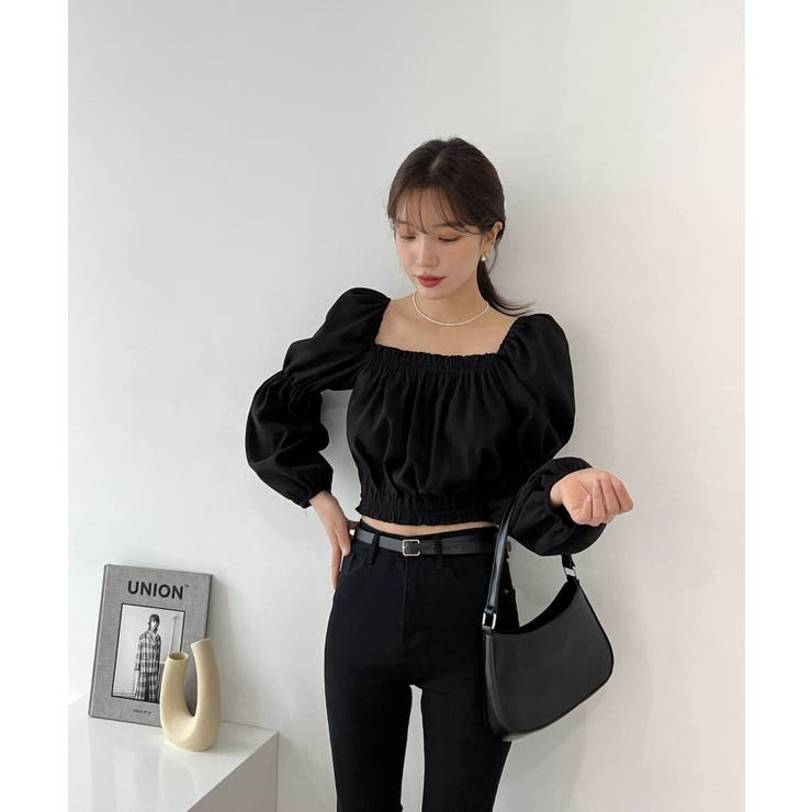 パフショルダースクエアネッククロップドブラウス | by muni:r | 詳細画像20 