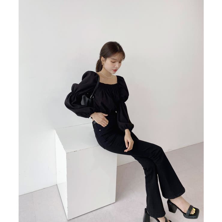 パフショルダースクエアネッククロップドブラウス | by muni:r | 詳細画像26 