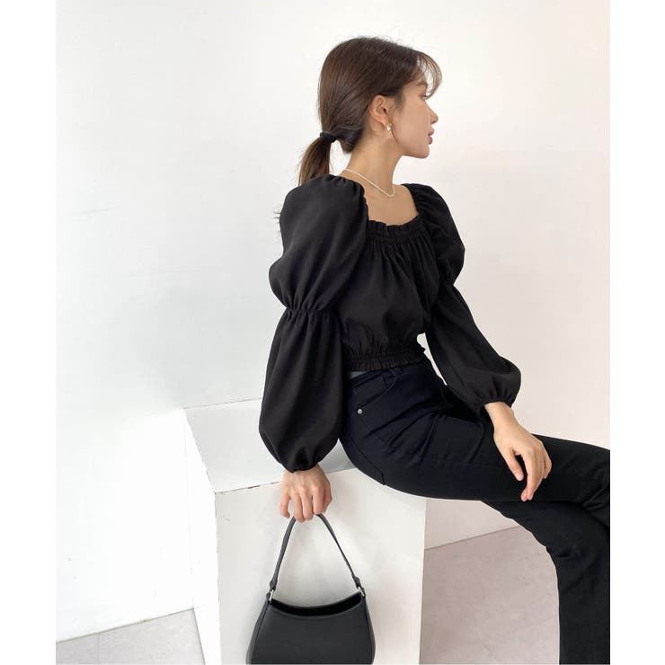 パフショルダースクエアネッククロップドブラウス | by muni:r | 詳細画像28 