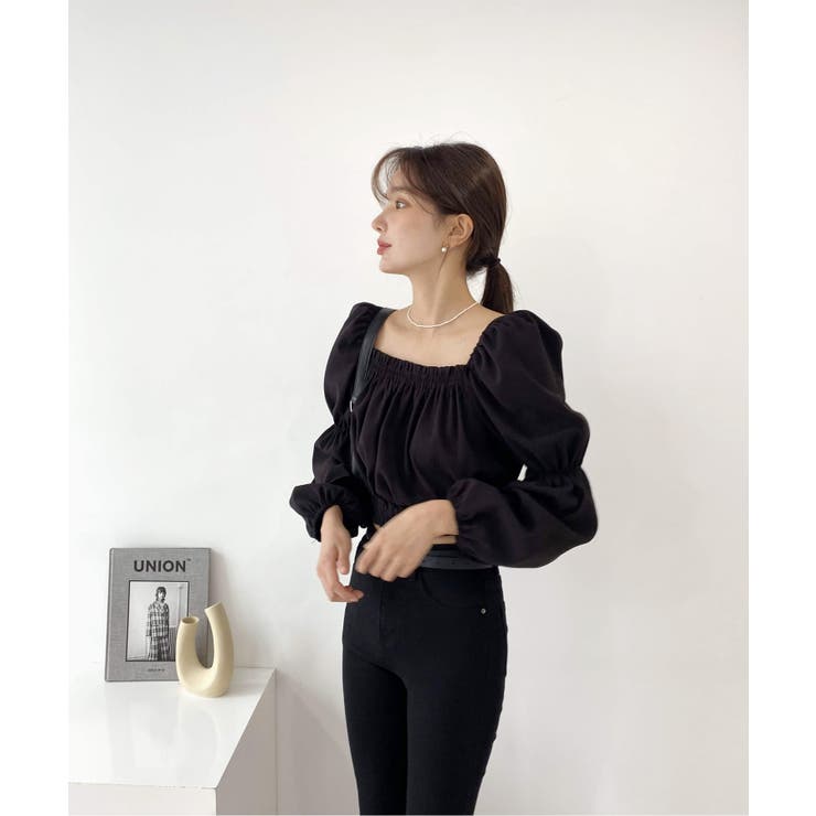 パフショルダースクエアネッククロップドブラウス | by muni:r | 詳細画像31 