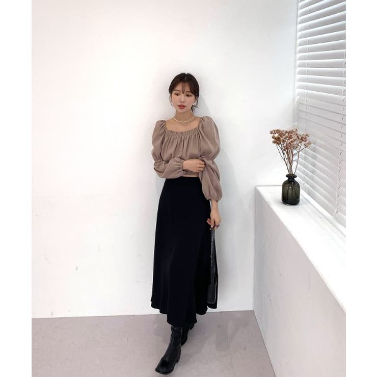 パフショルダースクエアネッククロップドブラウス | by muni:r | 詳細画像40 