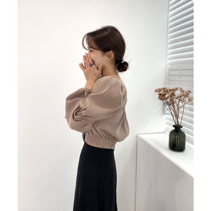 パフショルダースクエアネッククロップドブラウス | by muni:r | 詳細画像45 