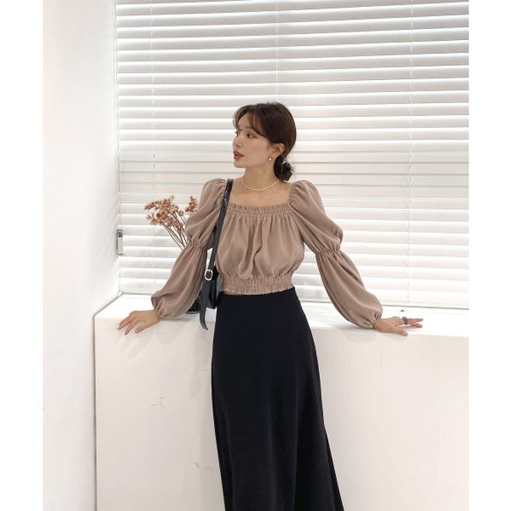 パフショルダースクエアネッククロップドブラウス | by muni:r | 詳細画像46 