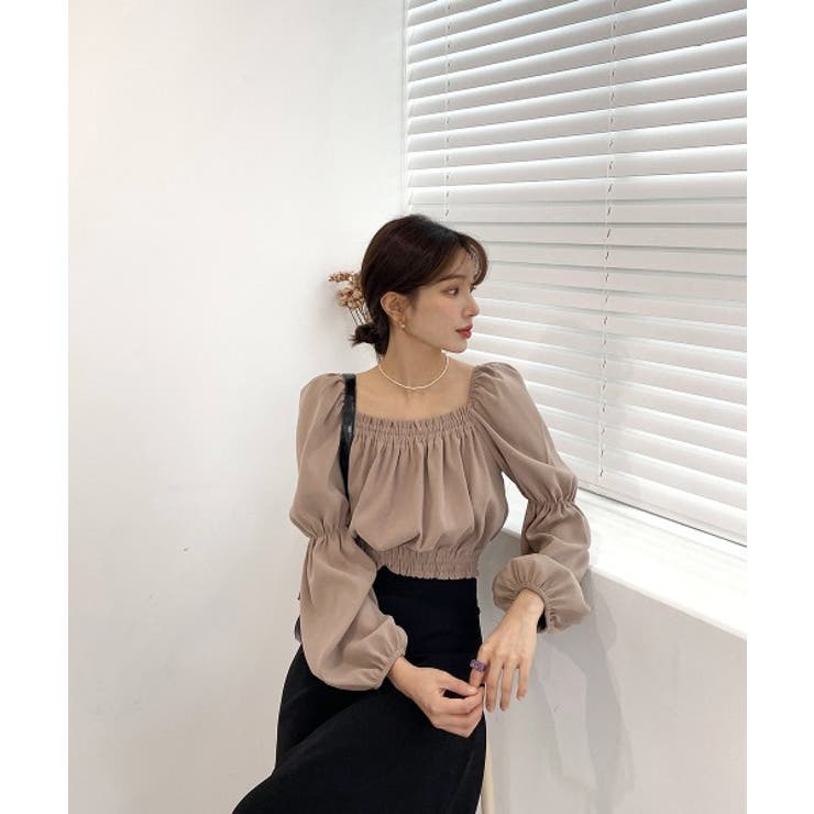 パフショルダースクエアネッククロップドブラウス | by muni:r | 詳細画像47 