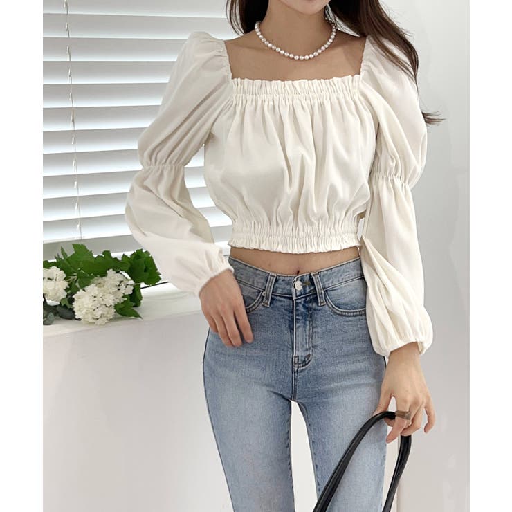 パフショルダースクエアネッククロップドブラウス | by muni:r | 詳細画像48 