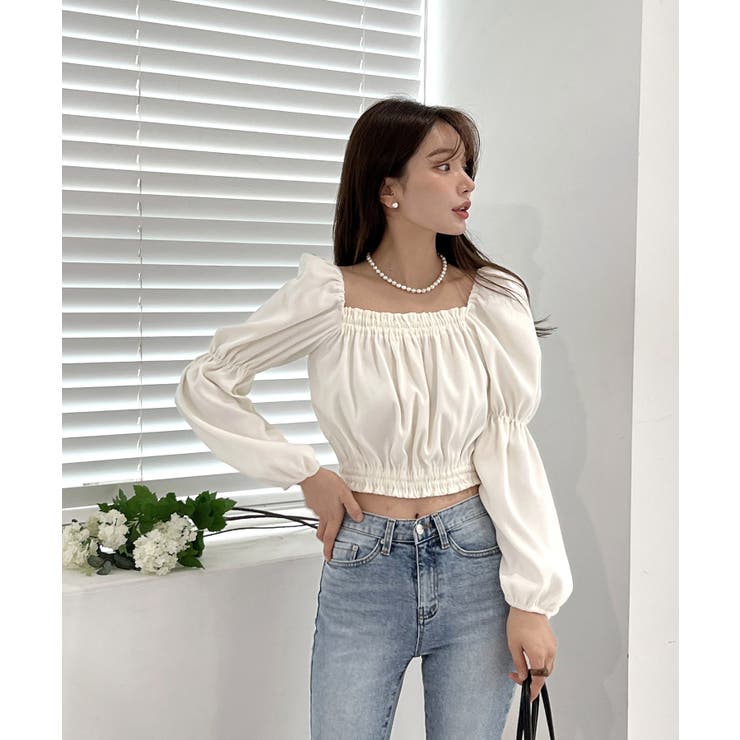 パフショルダースクエアネッククロップドブラウス | by muni:r | 詳細画像5 