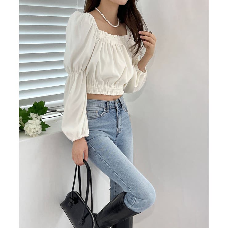 パフショルダースクエアネッククロップドブラウス | by muni:r | 詳細画像6 