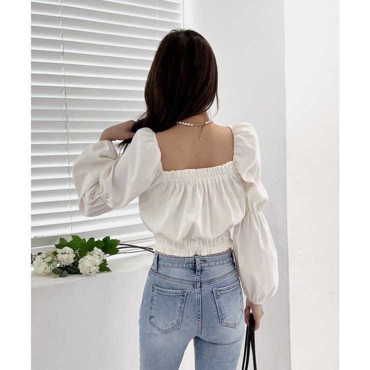 パフショルダースクエアネッククロップドブラウス | by muni:r | 詳細画像8 