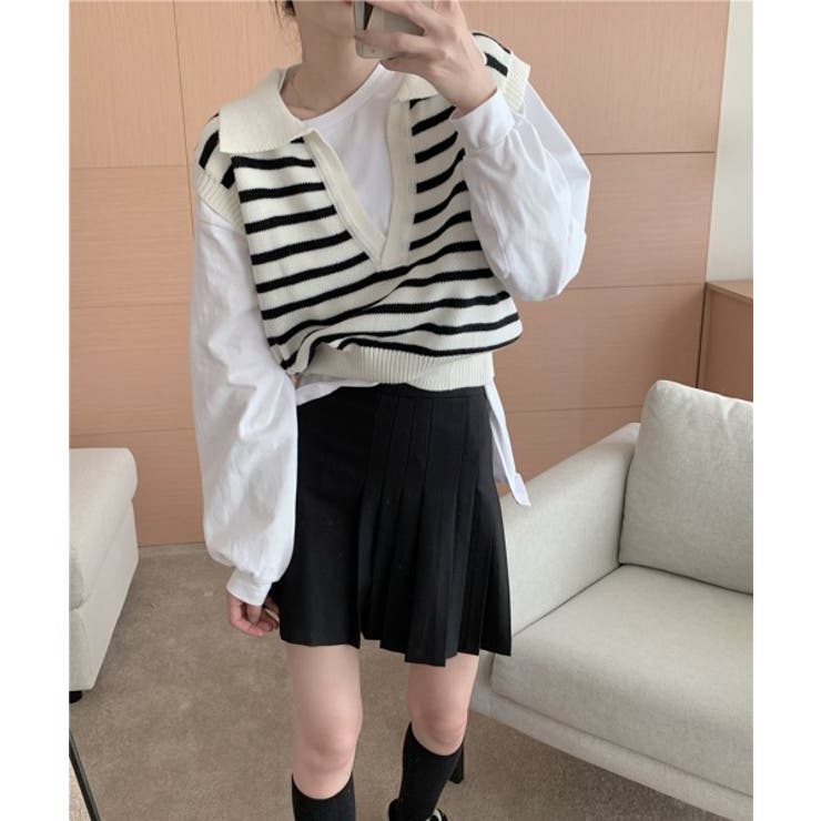 オープンネックボーダーニットベスト | by muni:r | 詳細画像11 