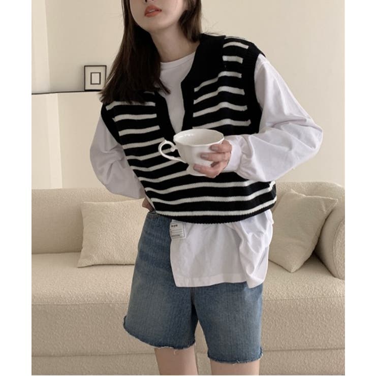 オープンネックボーダーニットベスト | by muni:r | 詳細画像16 