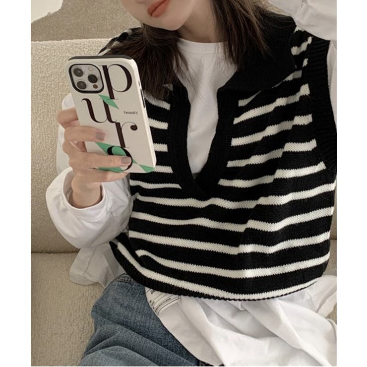 オープンネックボーダーニットベスト | by muni:r | 詳細画像17 