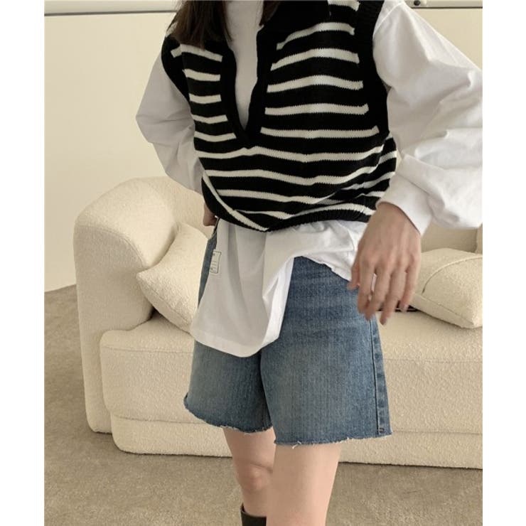 オープンネックボーダーニットベスト | by muni:r | 詳細画像18 