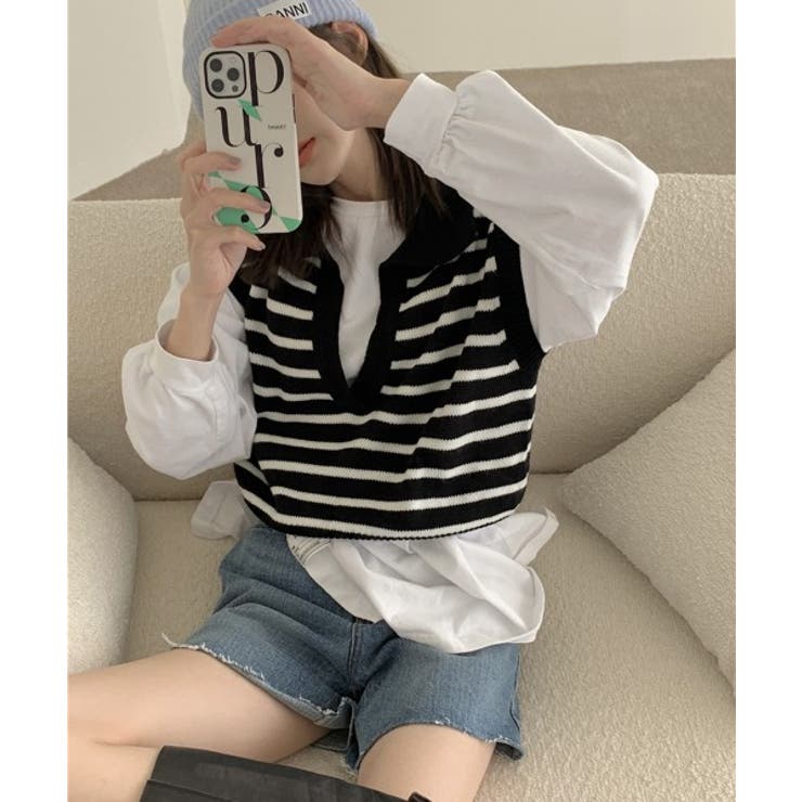 オープンネックボーダーニットベスト | by muni:r | 詳細画像19 