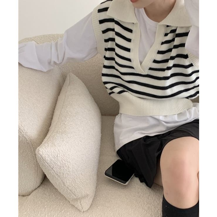 オープンネックボーダーニットベスト | by muni:r | 詳細画像23 