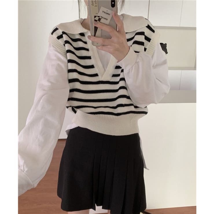 オープンネックボーダーニットベスト | by muni:r | 詳細画像4 