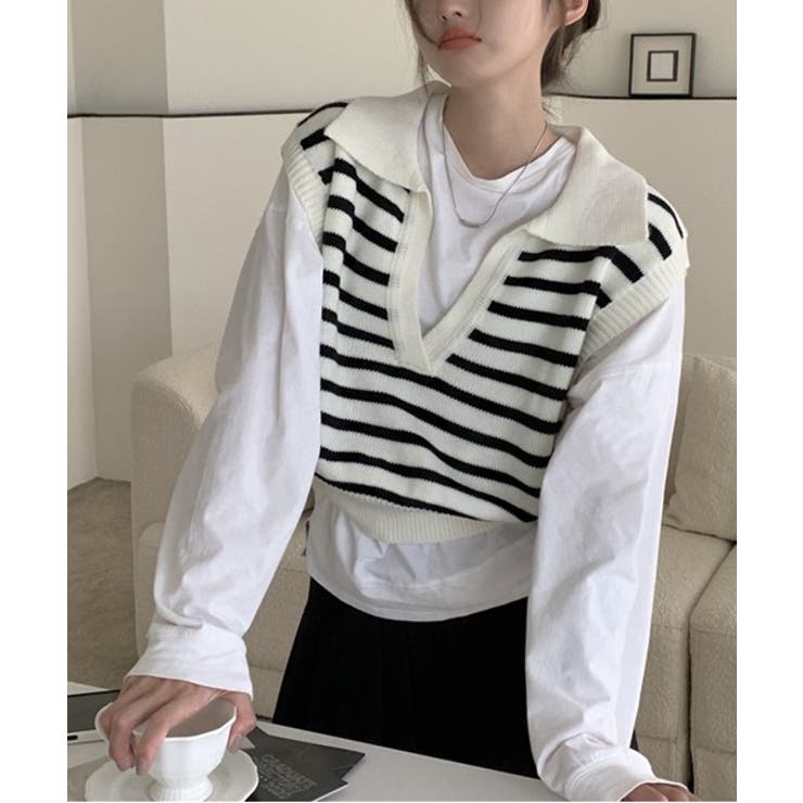 オープンネックボーダーニットベスト | by muni:r | 詳細画像6 