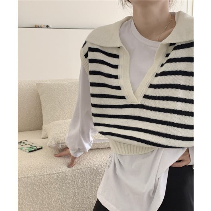 オープンネックボーダーニットベスト | by muni:r | 詳細画像8 