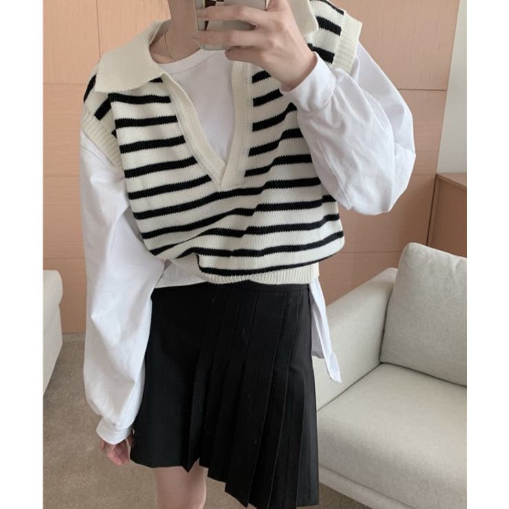 オープンネックボーダーニットベスト | by muni:r | 詳細画像9 