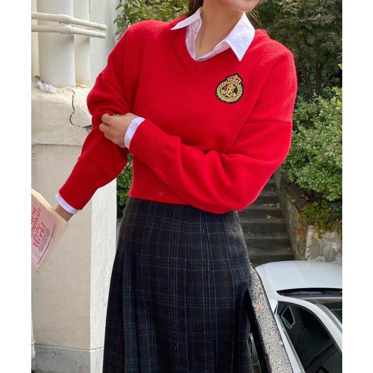 ワッペン刺繍Vネックニット | by muni:r | 詳細画像48 