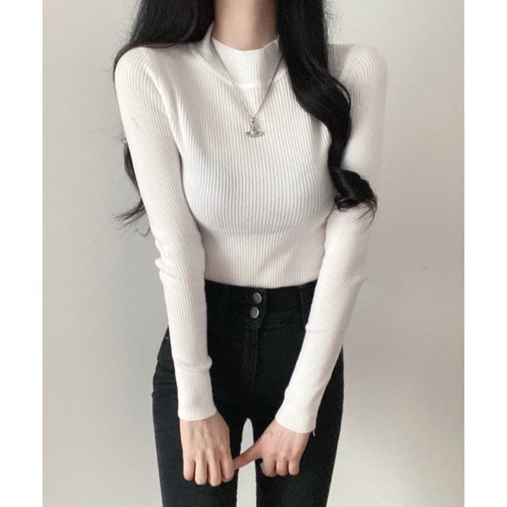 ハーフタートルネックリブ長袖ニット | by muni:r | 詳細画像1 