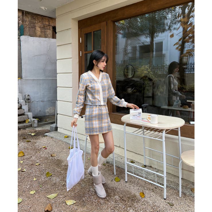 チェックカーディガンスカートセットアップ[品番：FROW0000847