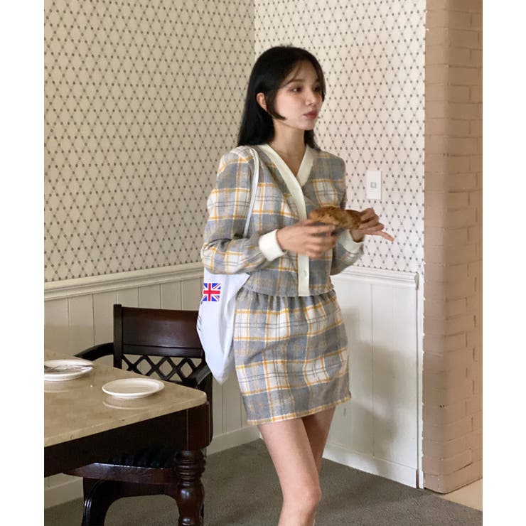 チェックカーディガンスカートセットアップ | by muni:r | 詳細画像4 