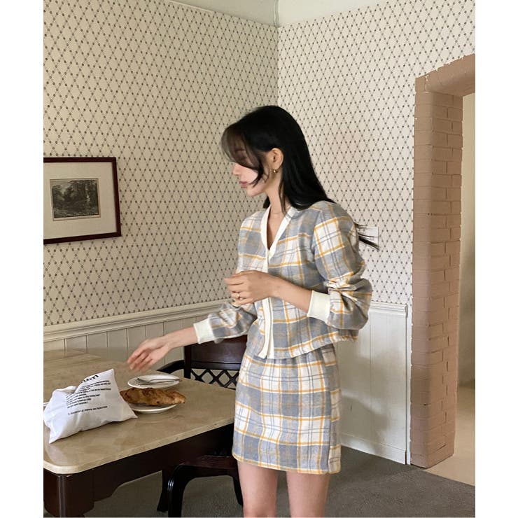 チェックカーディガンスカートセットアップ | by muni:r | 詳細画像50 