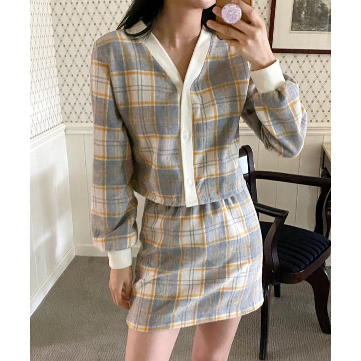 チェックカーディガンスカートセットアップ | by muni:r | 詳細画像6 