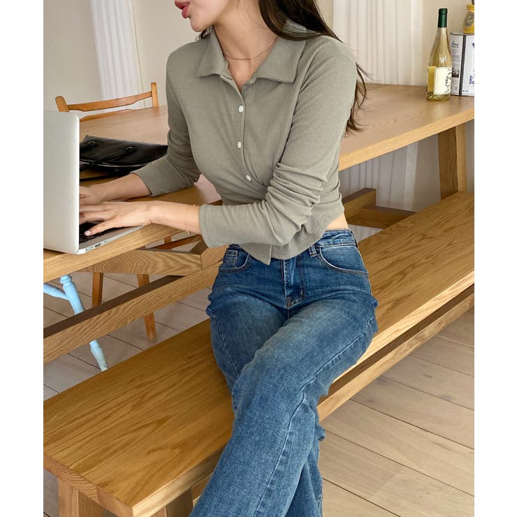 スリムフィットボタンラップTシャツ | by muni:r | 詳細画像24 