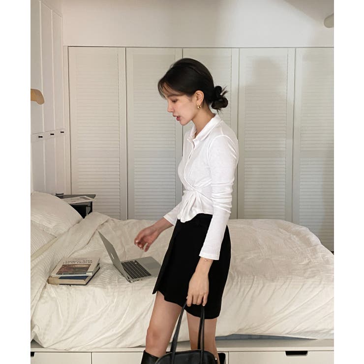 スリムフィットボタンラップTシャツ | by muni:r | 詳細画像3 