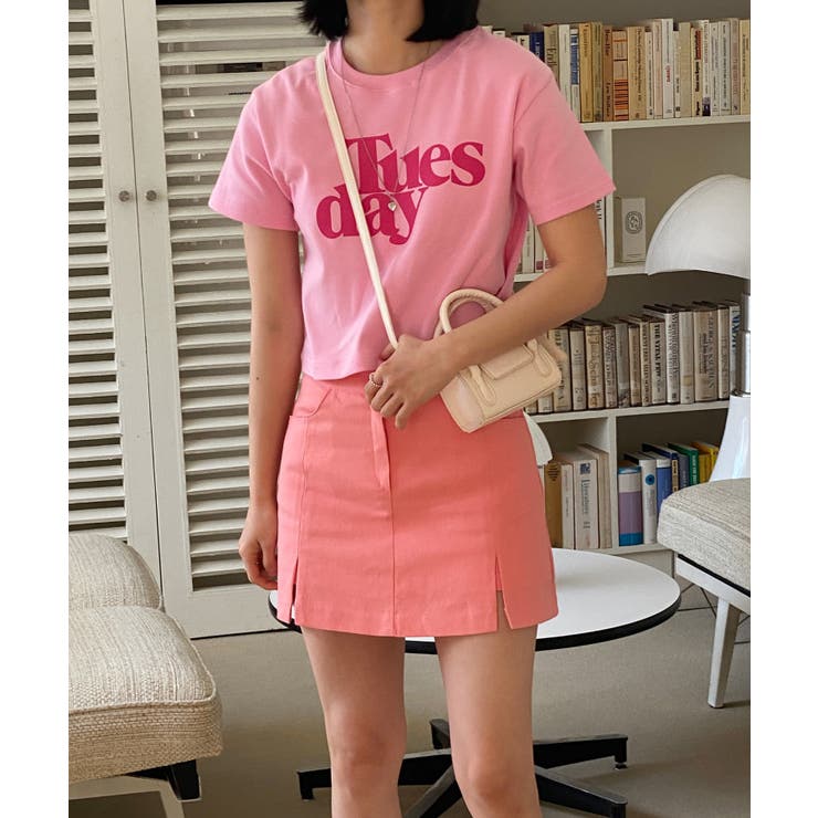 プリントクロップドカラーTシャツ | by muni:r | 詳細画像1 