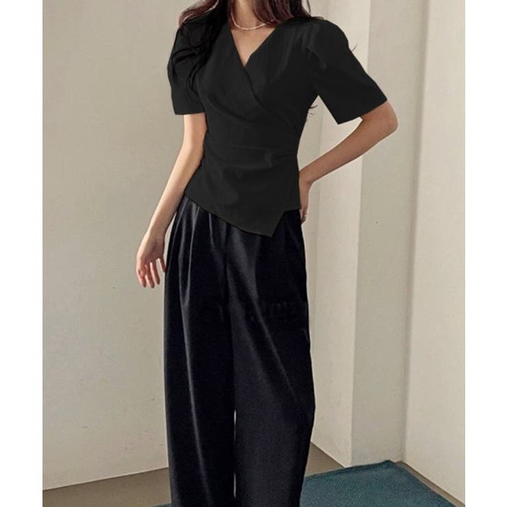 フェミニンラップ半袖ブラウス | by muni:r | 詳細画像12 