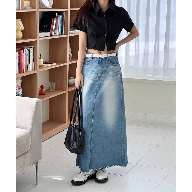 ユニークウォッシングデニムロングスカート | by muni:r | 詳細画像4 