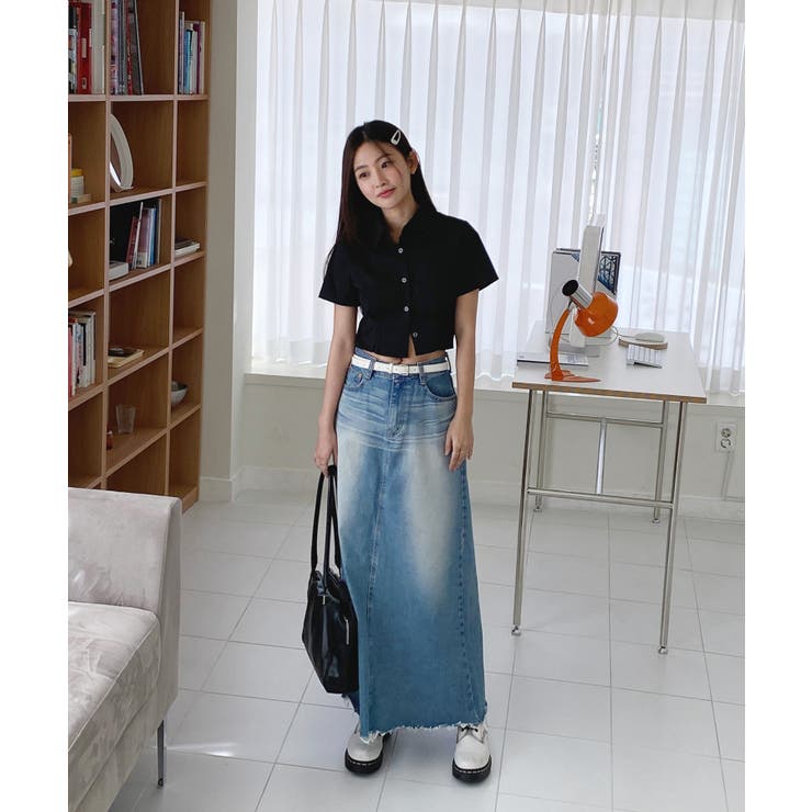 ユニークウォッシングデニムロングスカート | by muni:r | 詳細画像9 