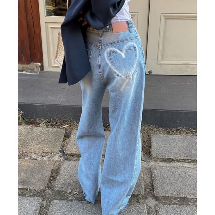 WONEM ハート型パッチ ワイドデニムパンツ WONEM ハート型パッチ ワイドデニムパンツ
