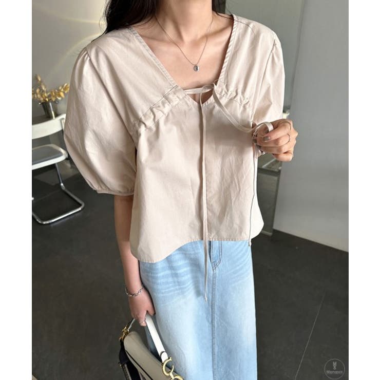 ロマンチックVシャーリングブラウス | by muni:r | 詳細画像10 