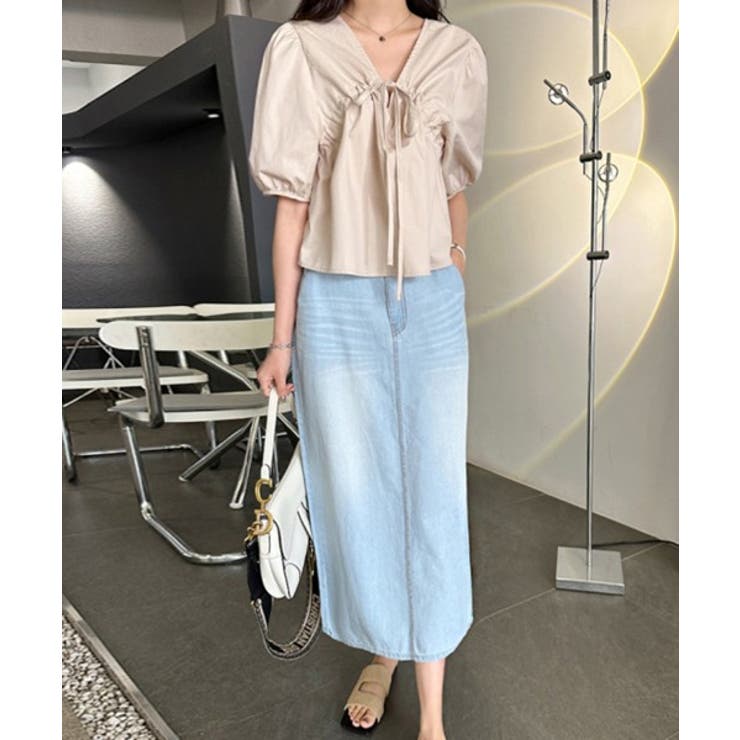 ロマンチックVシャーリングブラウス | by muni:r | 詳細画像11 