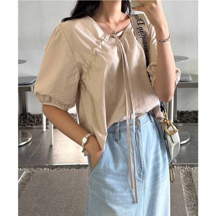 ロマンチックVシャーリングブラウス | by muni:r | 詳細画像12 