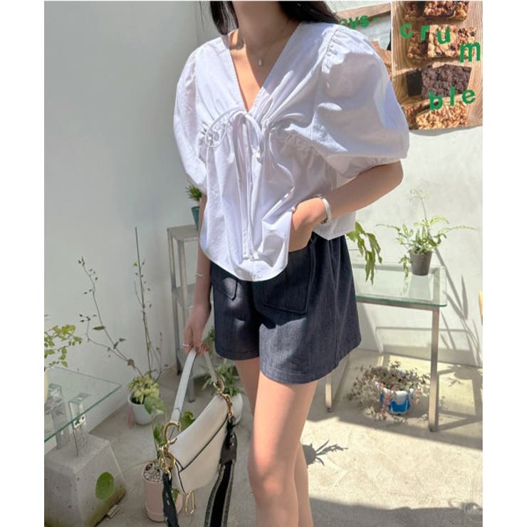 ロマンチックVシャーリングブラウス | by muni:r | 詳細画像3 